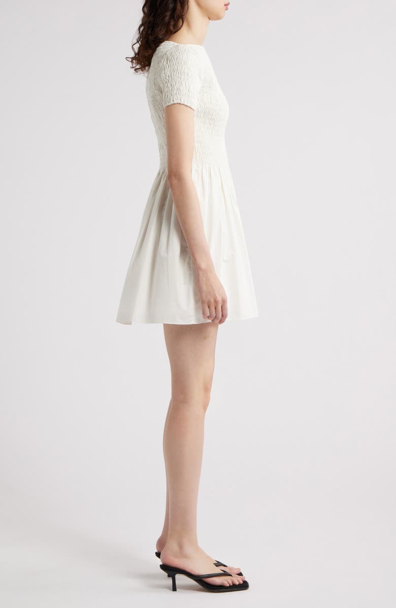 Faithfull the Brand Deboni Smocked Cotton Minidress, Alternate, color, White