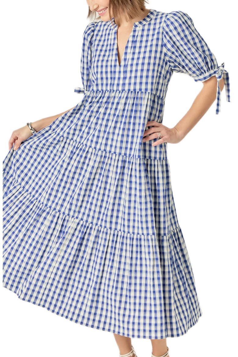 Checkered Tiered Midi Dress, Alternate, color, NAVY