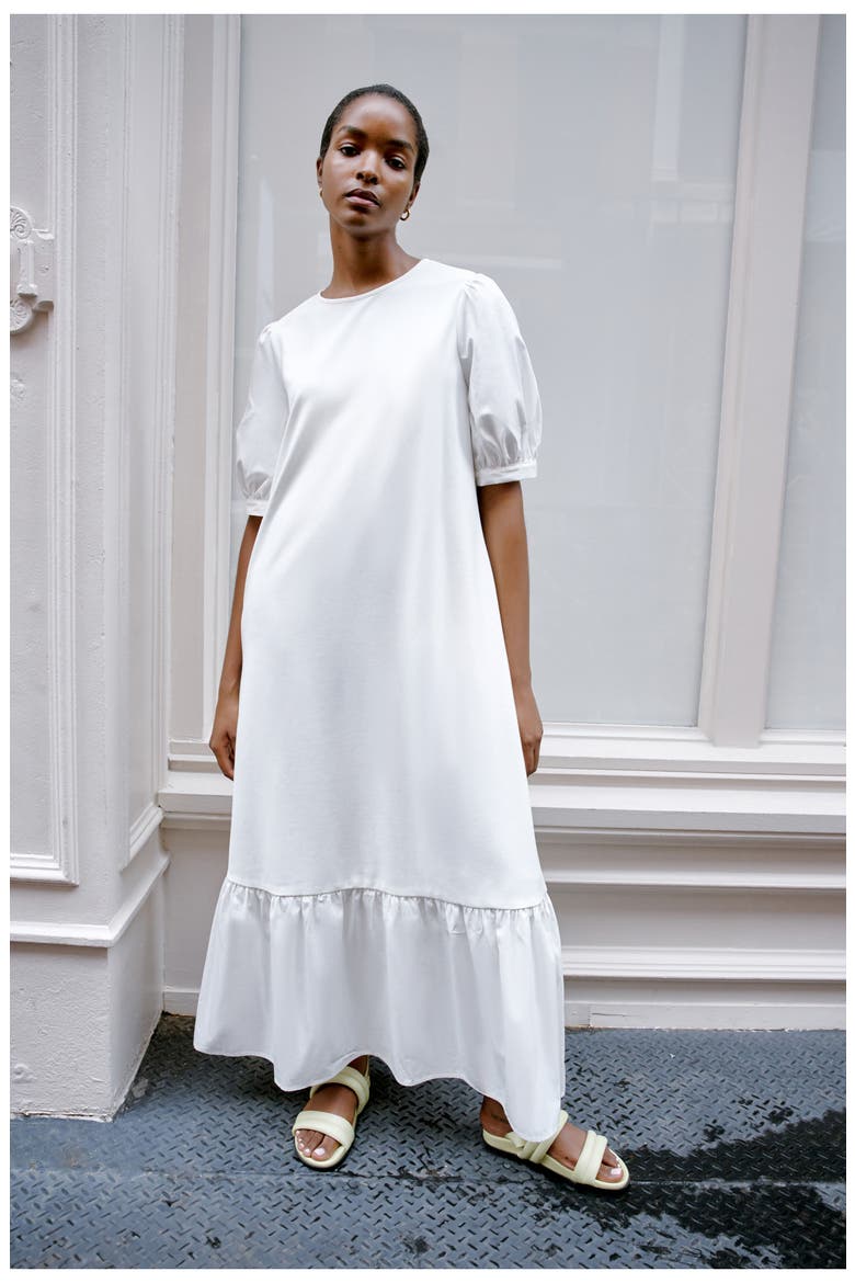 Olivia Mixed Media Midi Dress, Alternate, color, OFF WHITE