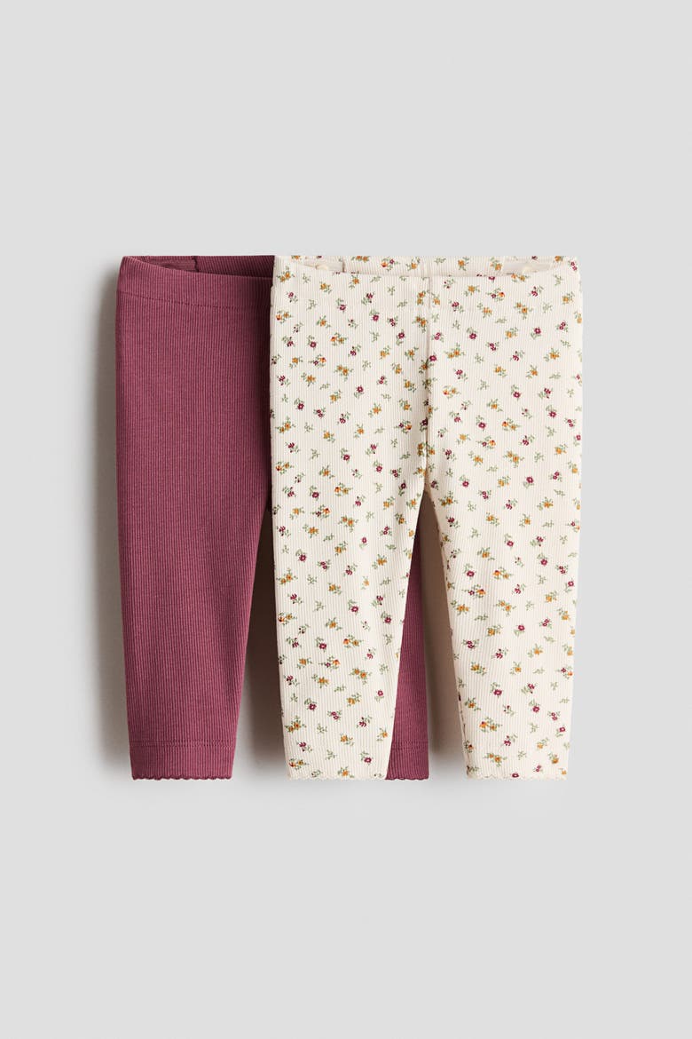 2-pack Ribbed Cotton Leggings, Main, color, Plum/floral