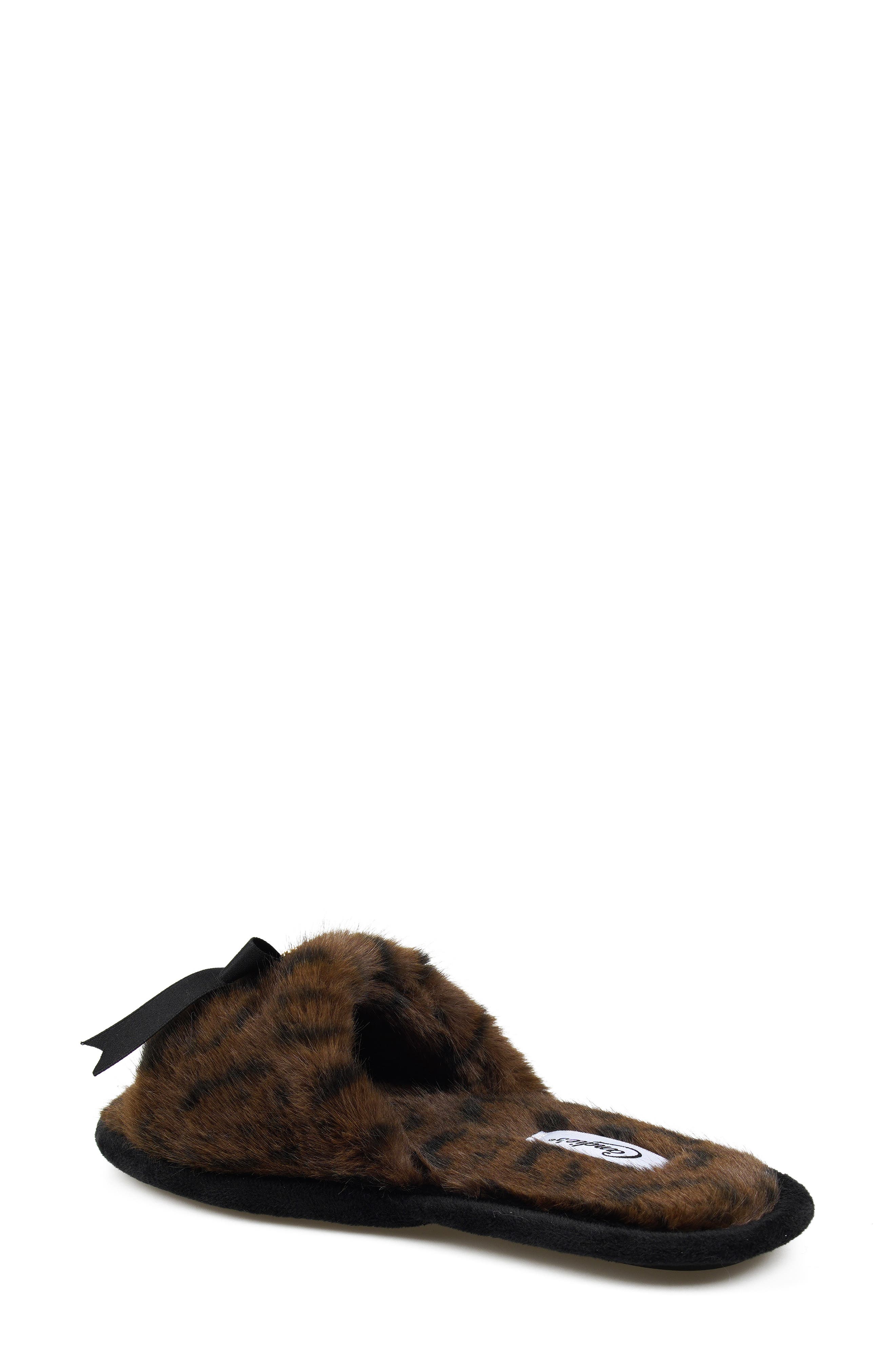 Candie's Wendy Faux Fur Slide Sandal, Alternate, color, Brown
