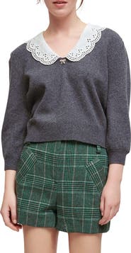 maje Lace Collar Sweater
