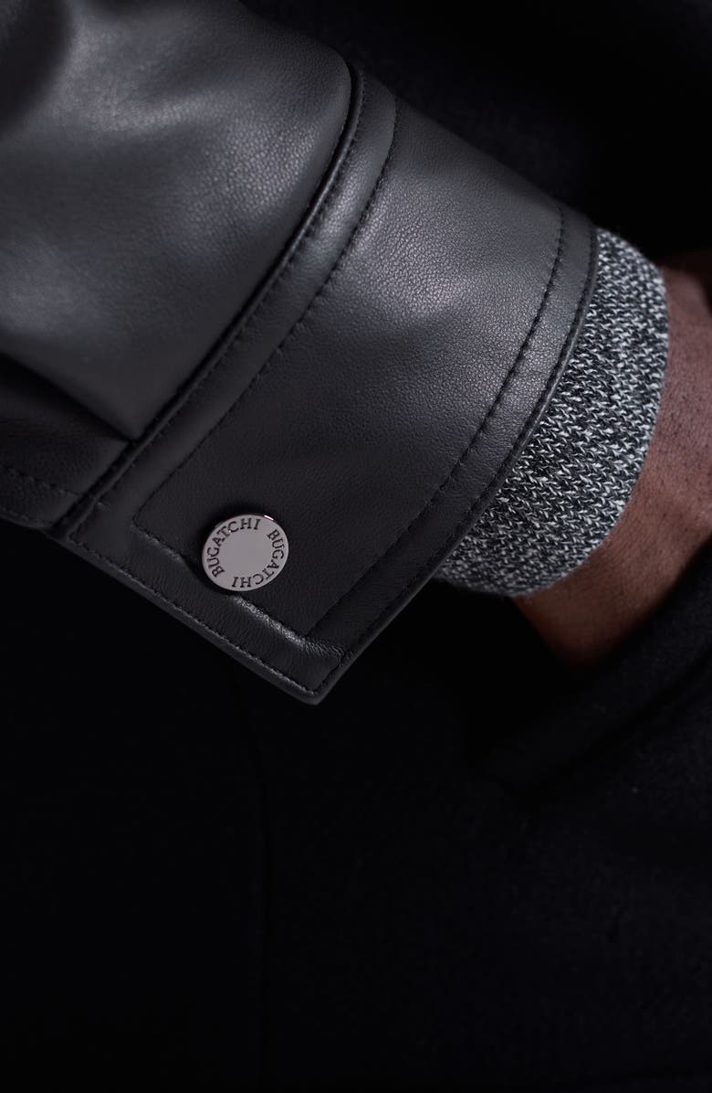 Bugatchi Leather Sleeve Tweed Jacket, Alternate, color, Black