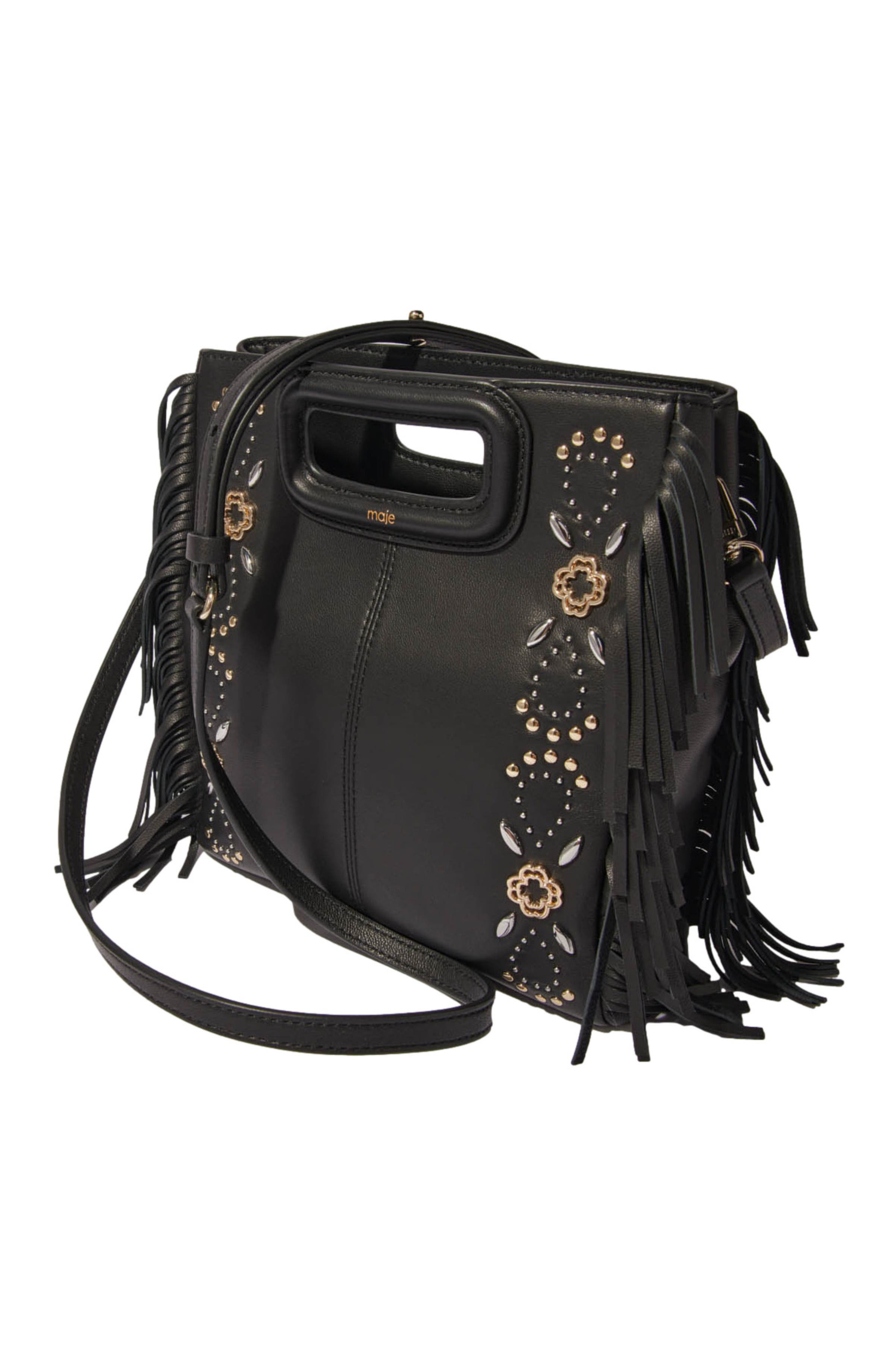 maje Studded leather M bag, Alternate, color, 