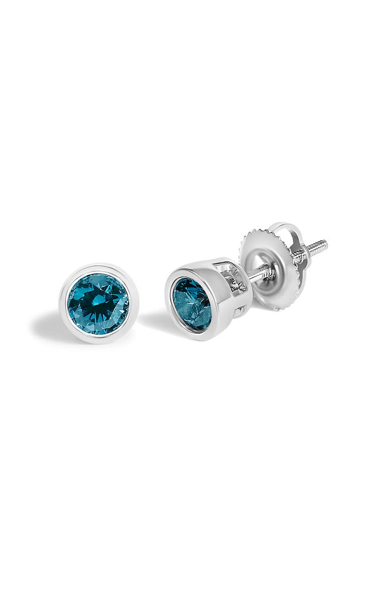 Haus of Brilliance 14K White Gold 1/2 Cttw Bezel Set Lab Grown Blue Diamond Solitaire Stud Earrings, Alternate, color, White Gold