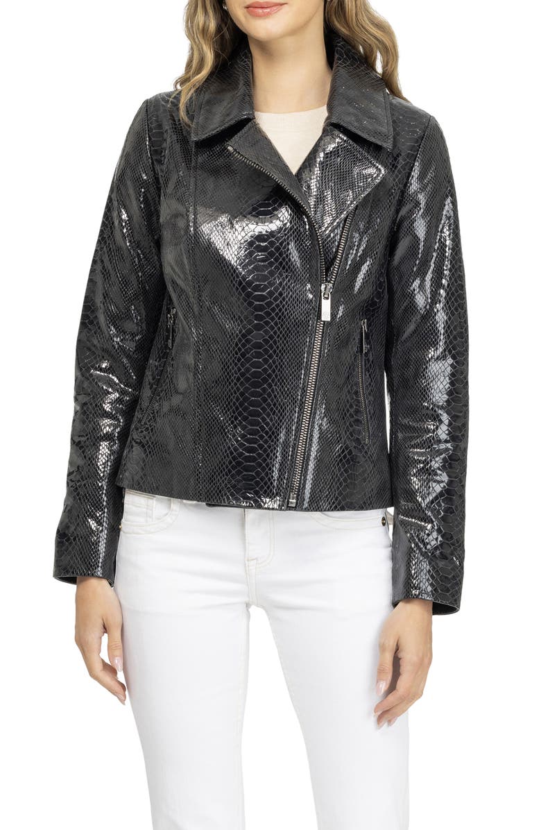 GORSKI Metis Suede Pythn Printed Moto Zip Jacket, Alternate, color, Anthracite