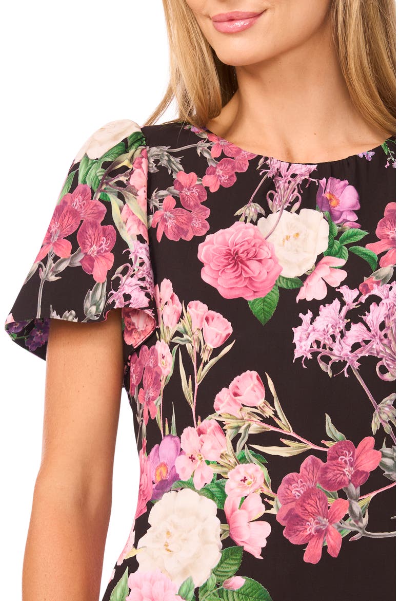 Lauren Floral Print Flutter Sleeve Top, Alternate, color, RICH BLACK