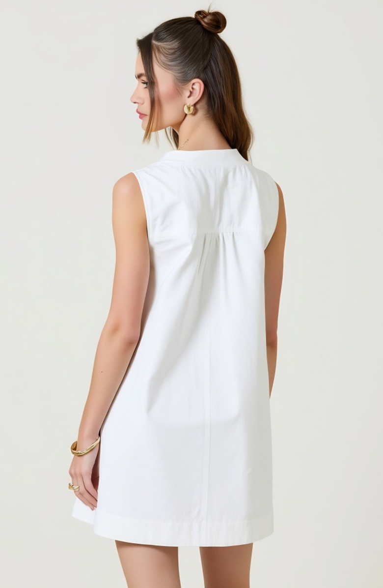 Modenaire Sleeveless Ring-Pull Zip-Front Patch-Pocket Mini Dress, Alternate, color, White