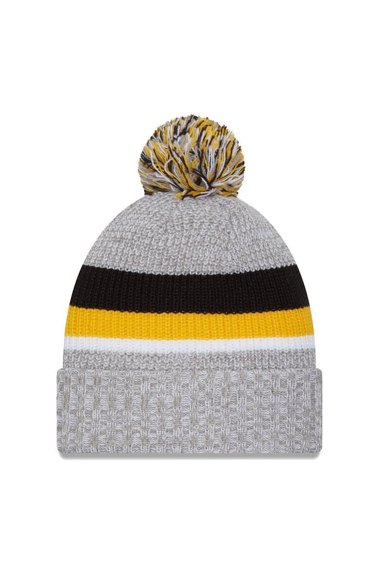 Men's New Era Heather Gray Pittsburgh Steelers Cuffed Knit Hat with Pom, Alternate, color, Heather Gray