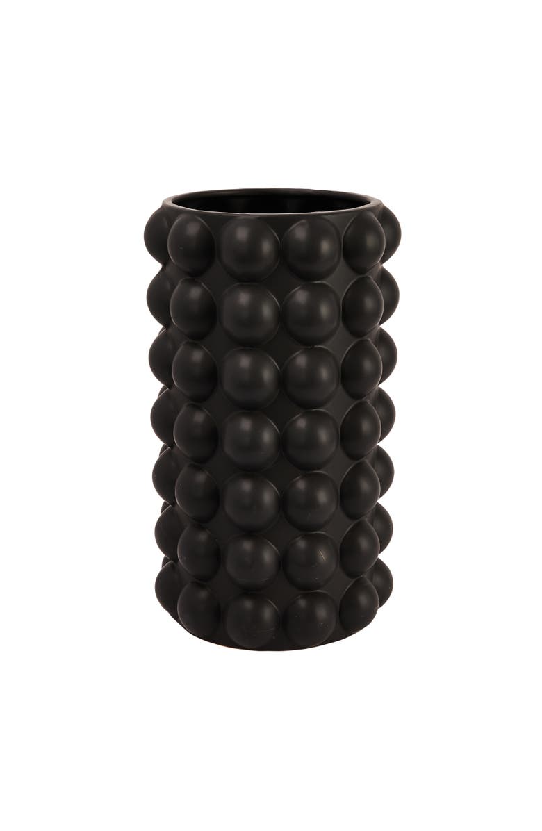 Storied Home Round Stoneware Umbrella Holder/Vase with Raised Dots and Matte Finish, Charcoal, Main, color, Black