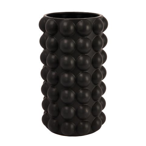 Round Stoneware Umbrella Holder/Vase with Raised Dots and Matte Finish, Charcoal