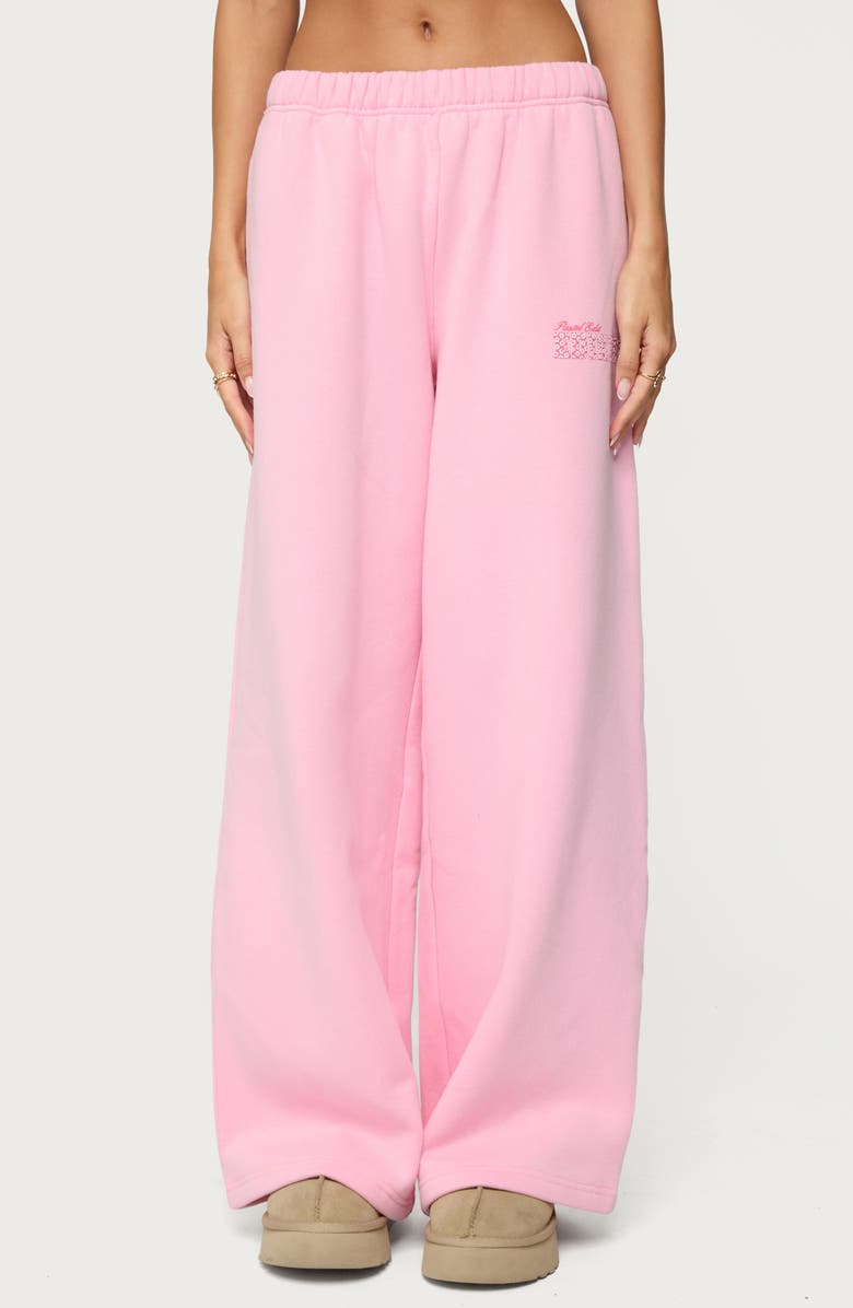 EDIKTED Pastel Edit Logo Wide Leg Sweatpants, Main, color, Pink