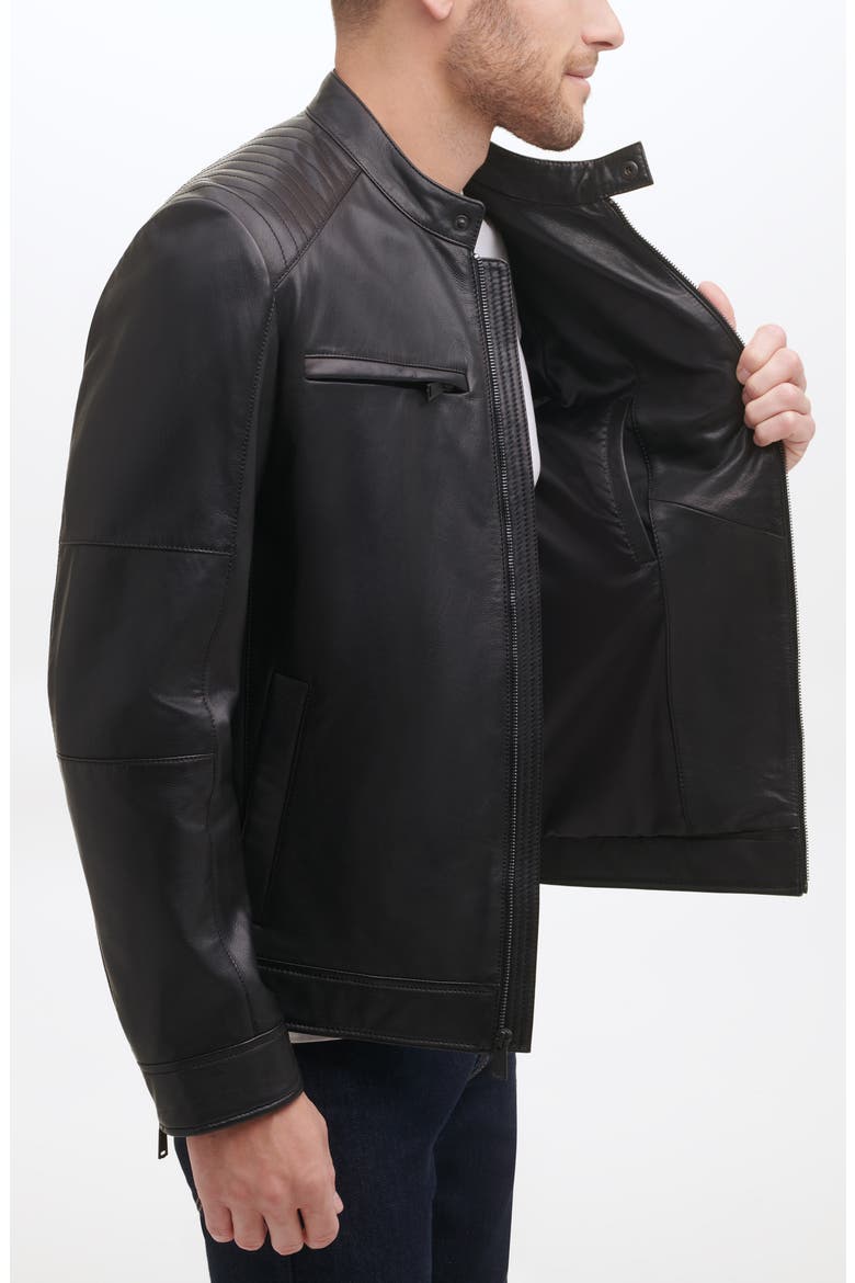 Leather Racer Jacket, Alternate, color, BLACK