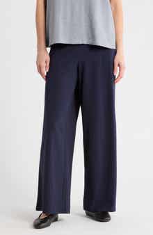 Eileen Fisher High Waist Cotton Blend Wide Leg Pants