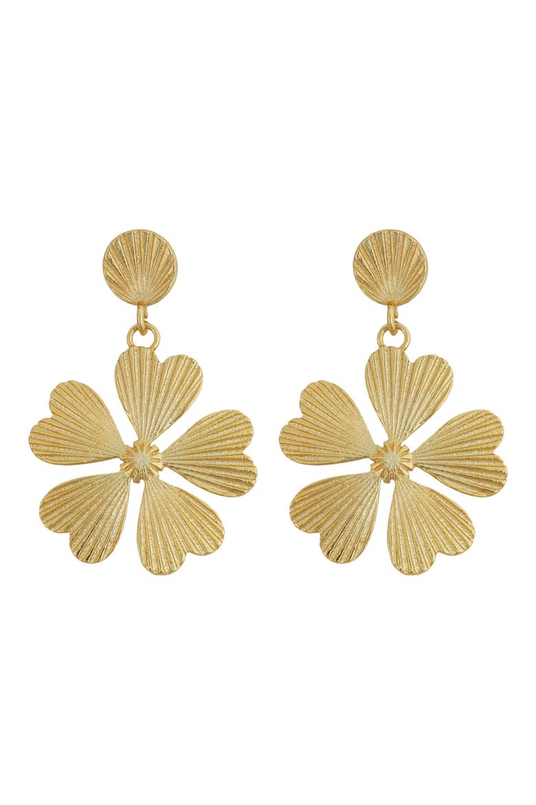 Textured Flower Drop Earrings, Main, color, GOLD