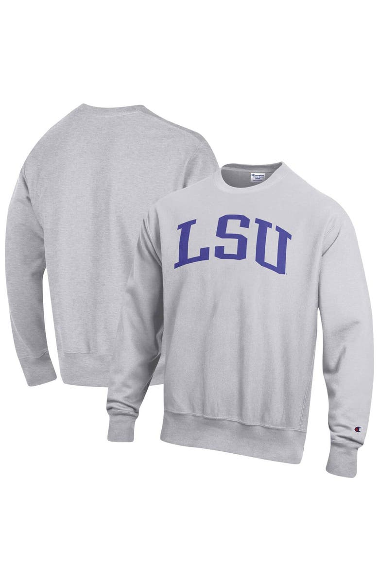 Champion Men's Champion Heathered Gray LSU Tigers Big & Tall Reverse Weave Fleece Crewneck Pullover Sweatshirt, Alternate, color, Heather Gray