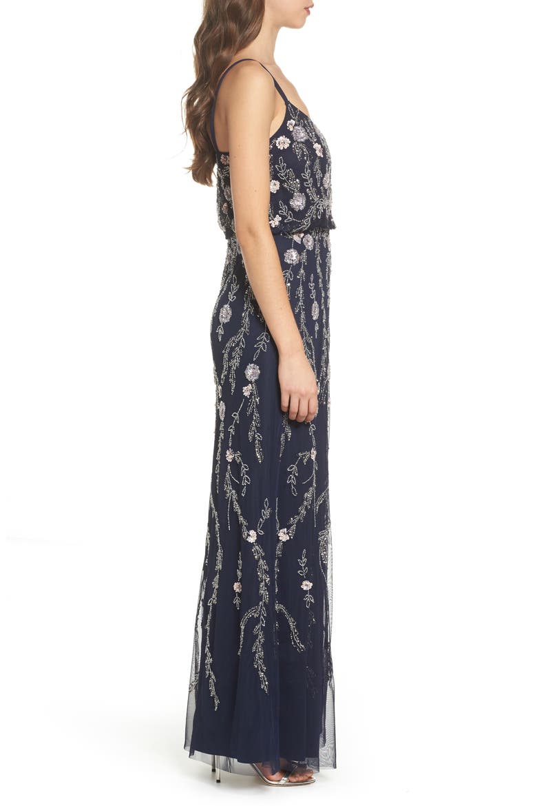 Mesh Blouson Gown, Alternate, color, NAVY MULTI