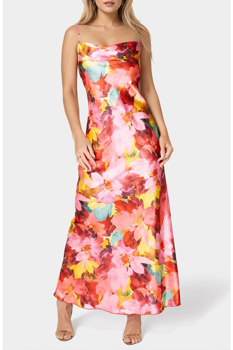Bias Cut Satin Maxi Dress, Main, color, PINK / ORANGE