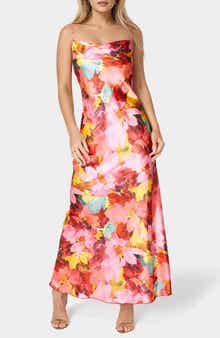 bebe Bias Cut Satin Maxi Dress