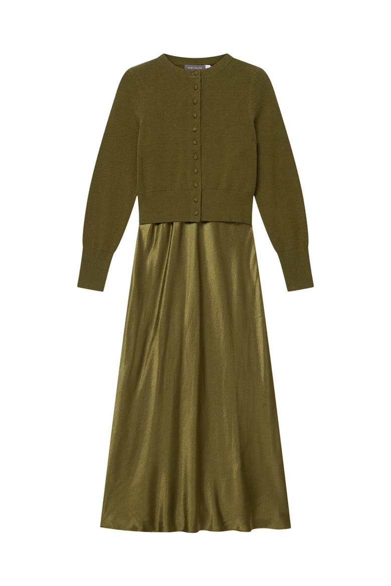 Layered Satin Knit Midi Dress, Alternate, color, Green