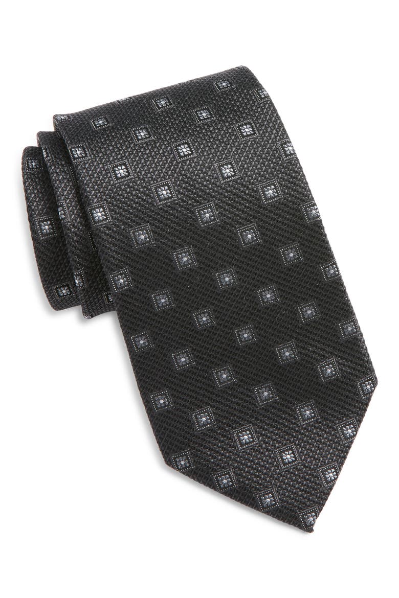 Medallion Silk Tie, Main, color, BLACK
