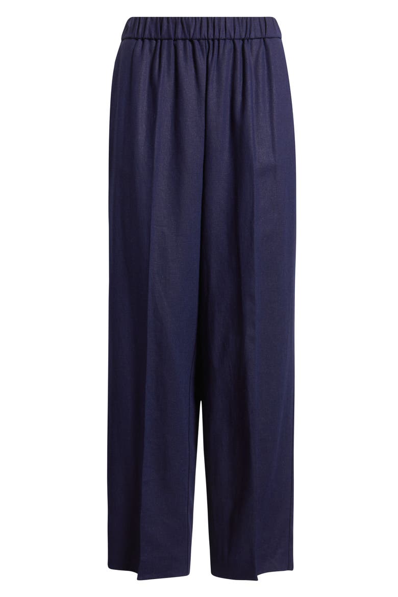 High Waist Pull-On Straight Leg Linen Blend Pants, Alternate, color, DISTANT MOUNTAIN