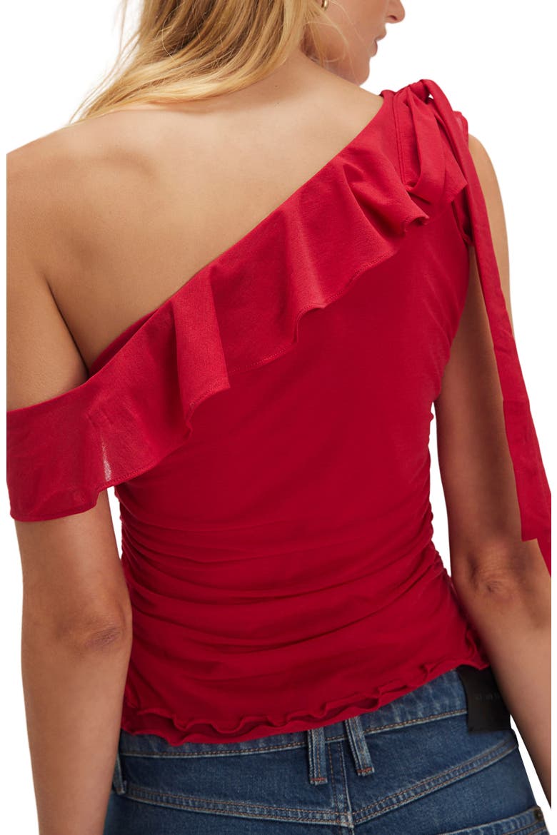 Isla Ruffle One-Shoulder Crop Top, Alternate, color, WILD BERRY