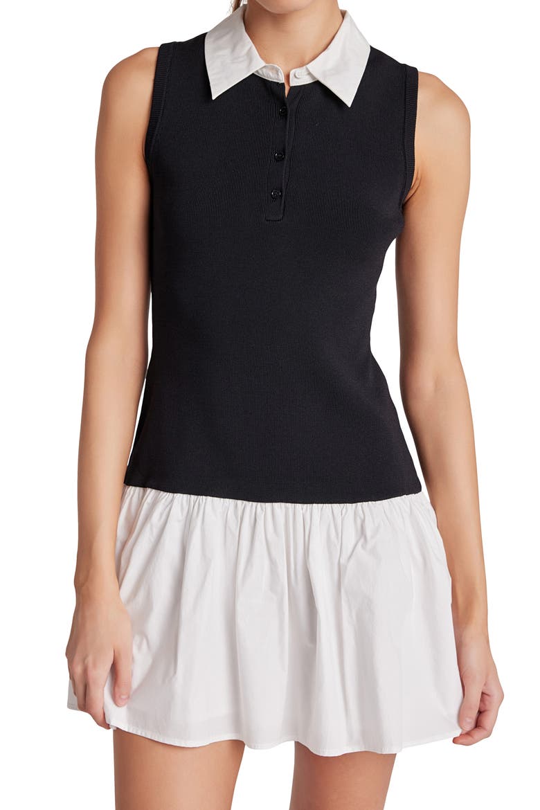 Drop Waist Mixed Media Minidress, Alternate, color, BLACK