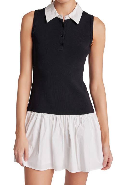 Endless Rose Drop Waist Mixed Media Minidress In Black