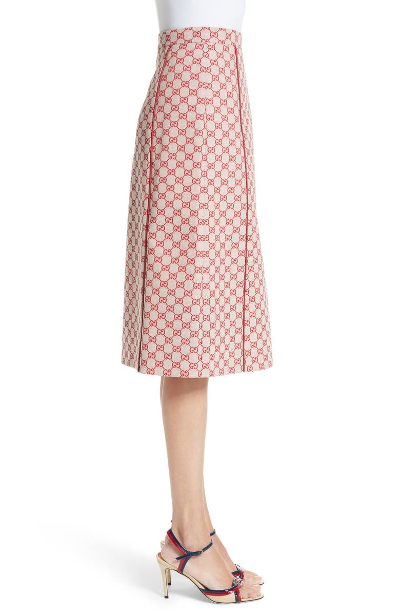 Gucci GG Print Canvas A-Line Skirt, Alternate, color, 