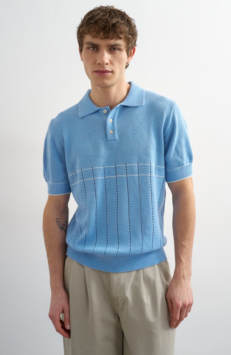 Topman Pointelle Knit Polo, Main, color, Lblue
