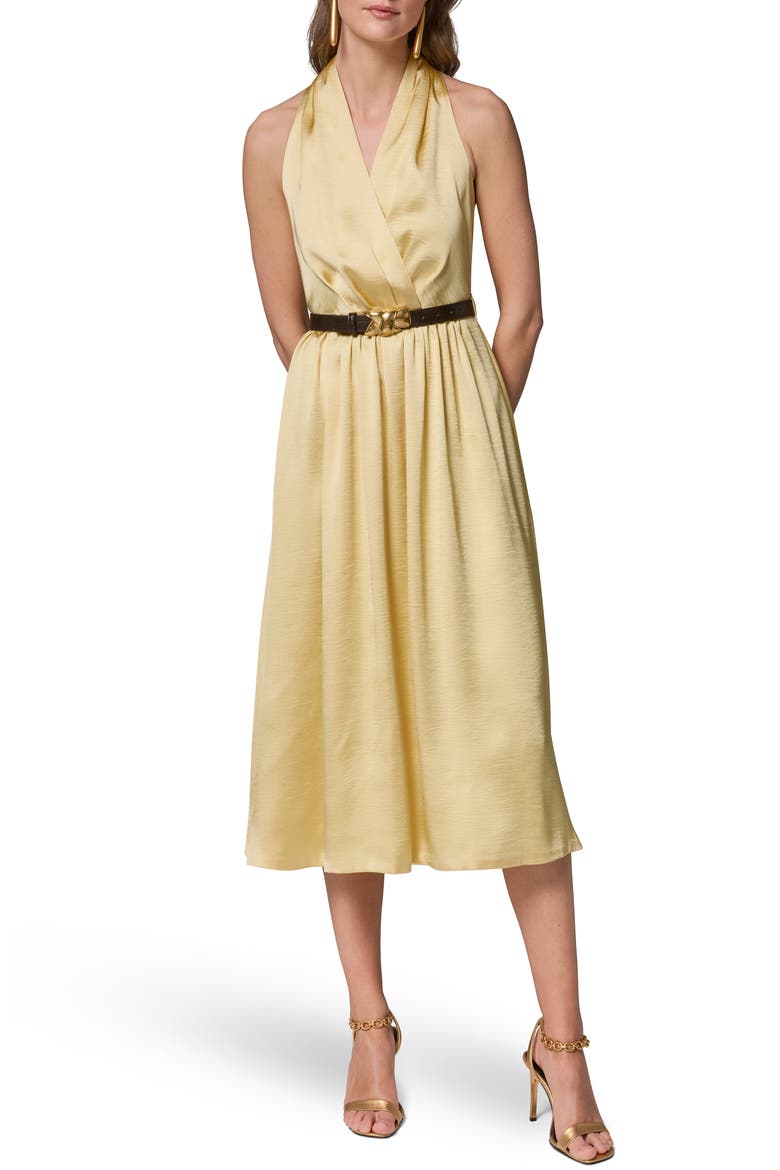 Belted Satin Midi Dress, Main, color, PANNA COTTA