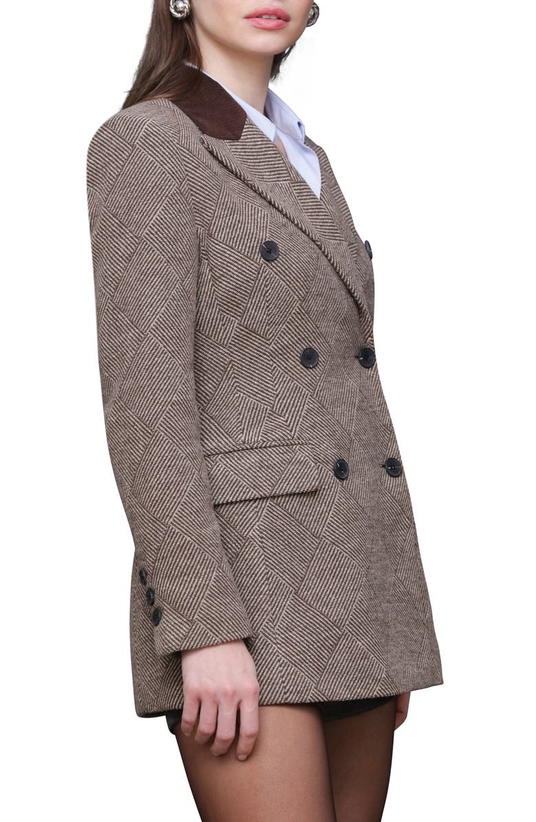 Avec Les Filles Basket Weave Doubled Breasted Hourglass Blazer, Alternate, color, Brown Basket