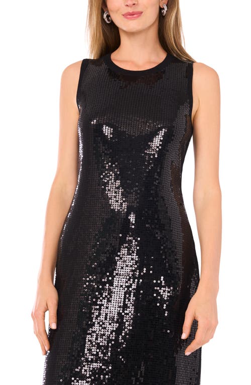 Vince Camuto Crewneck Sleeveless Sequin Midi Dress In Black