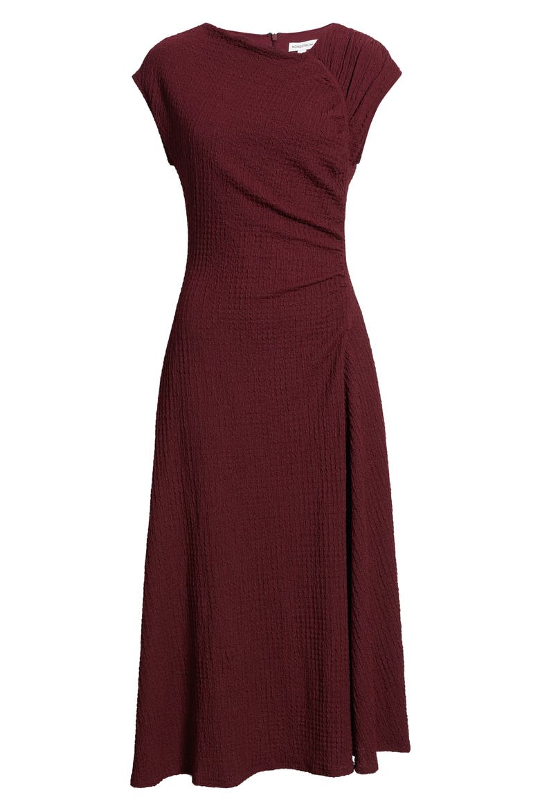 Textured Ruched Midi Dress, Alternate, color, BURGUNDY TANNIN