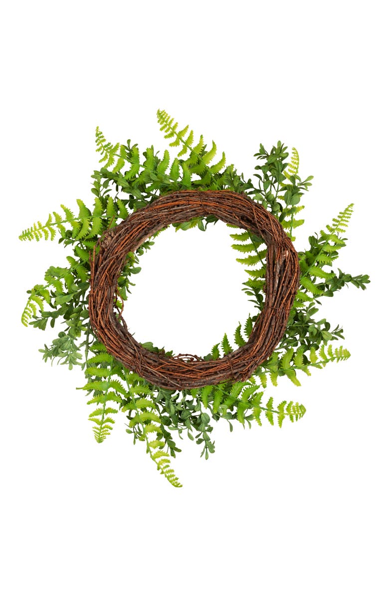 Northlight Fern Leaf Artificial Springtime Wreath - Green - 18", Alternate, color, Green