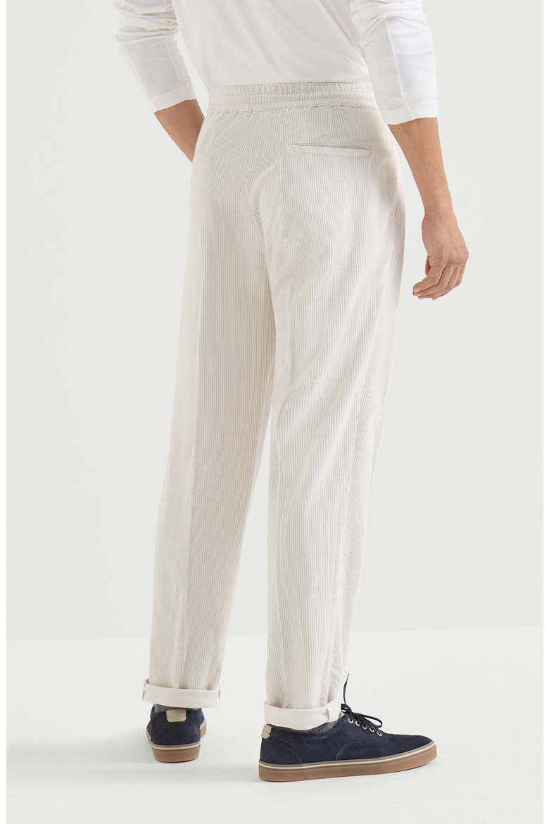 Garment-dyed trousers in cotton corduroy with drawstring and double pleats, Alternate, color, White