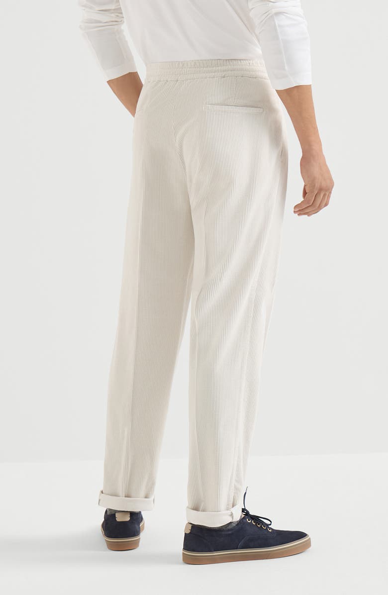 Brunello Cucinelli Garment-dyed trousers in cotton corduroy with drawstring and double pleats, Alternate, color, White