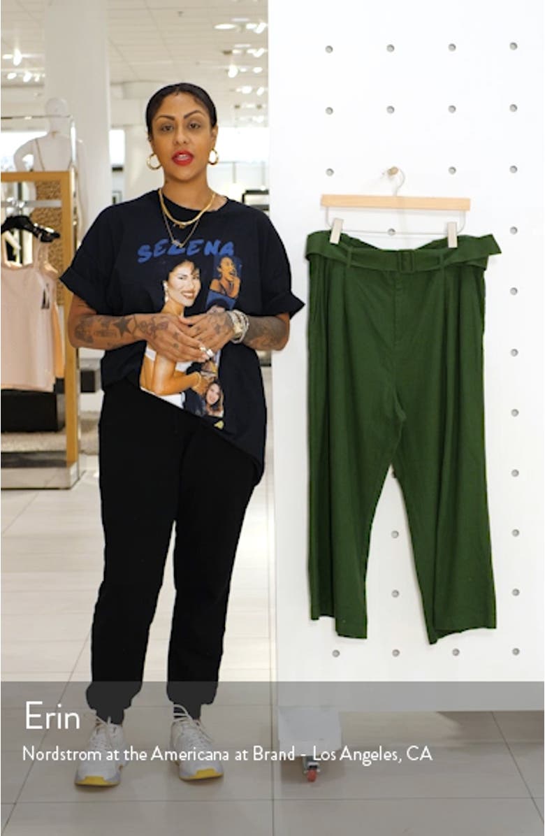 Belted Wide Leg Linen Blend Pants, sales video thumbnail