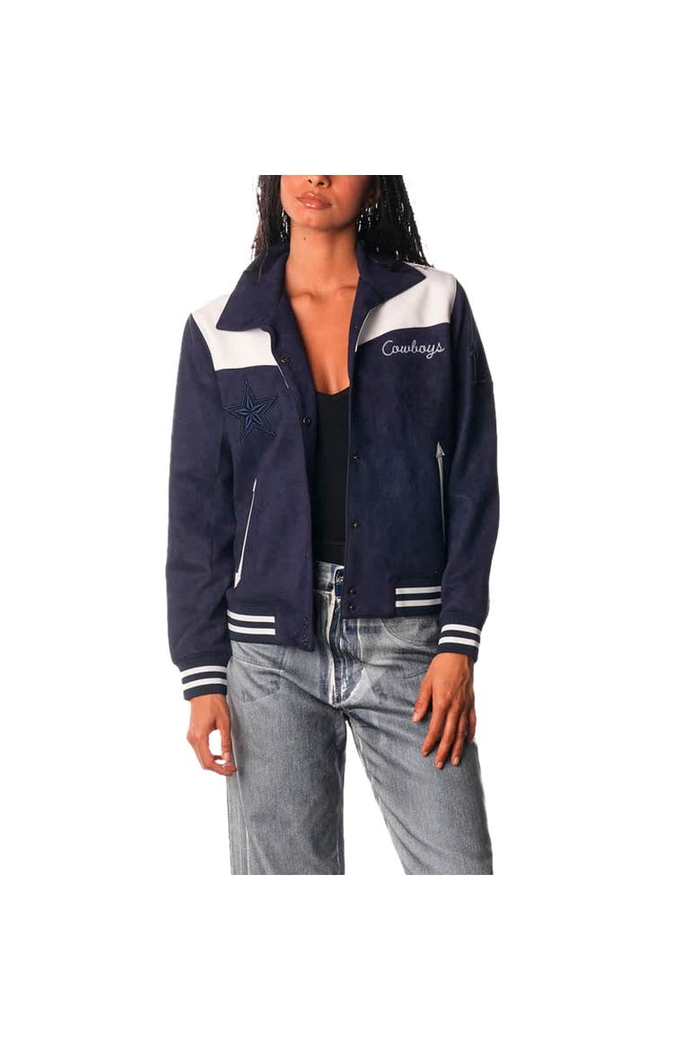 Women's The Wild Collective  Navy Dallas Cowboys Suede Full-Snap Bomber Jacket, Alternate, color, Navy