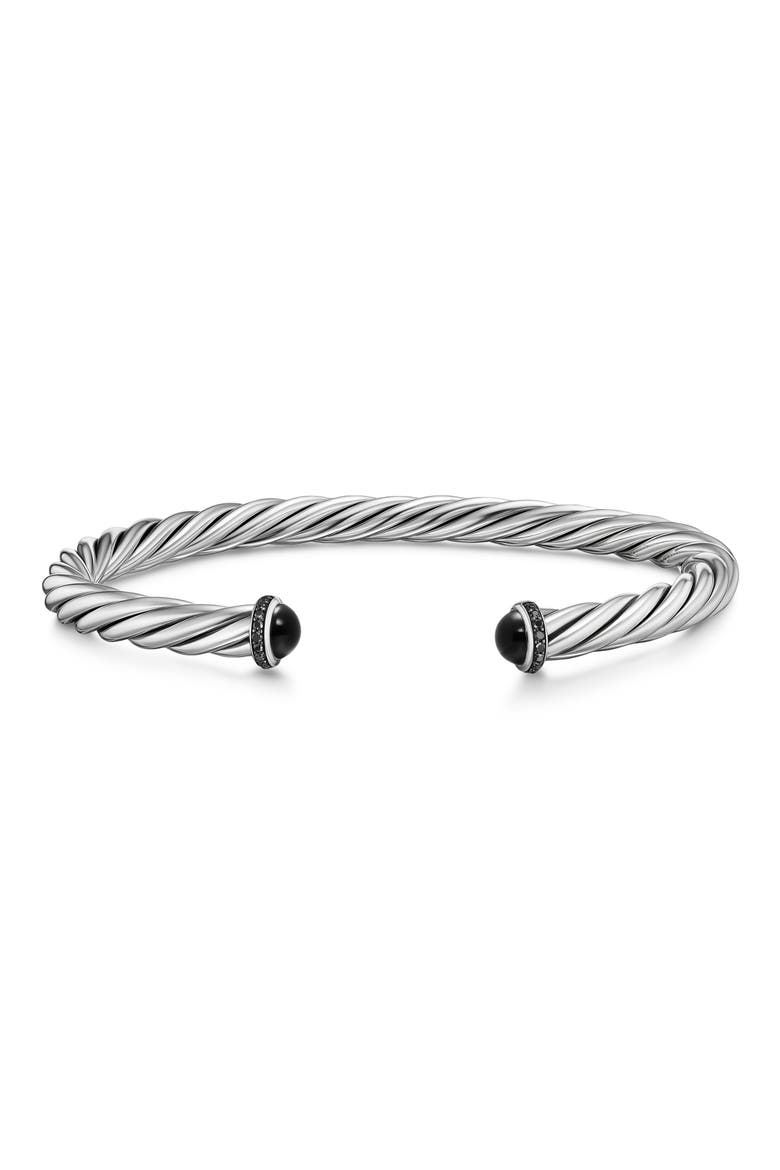 Men's Classic Cable Bracelet in Sterling Silver with Black Onyx & Black Diamonds, 6mm, Alternate, color, SILVER PAVE