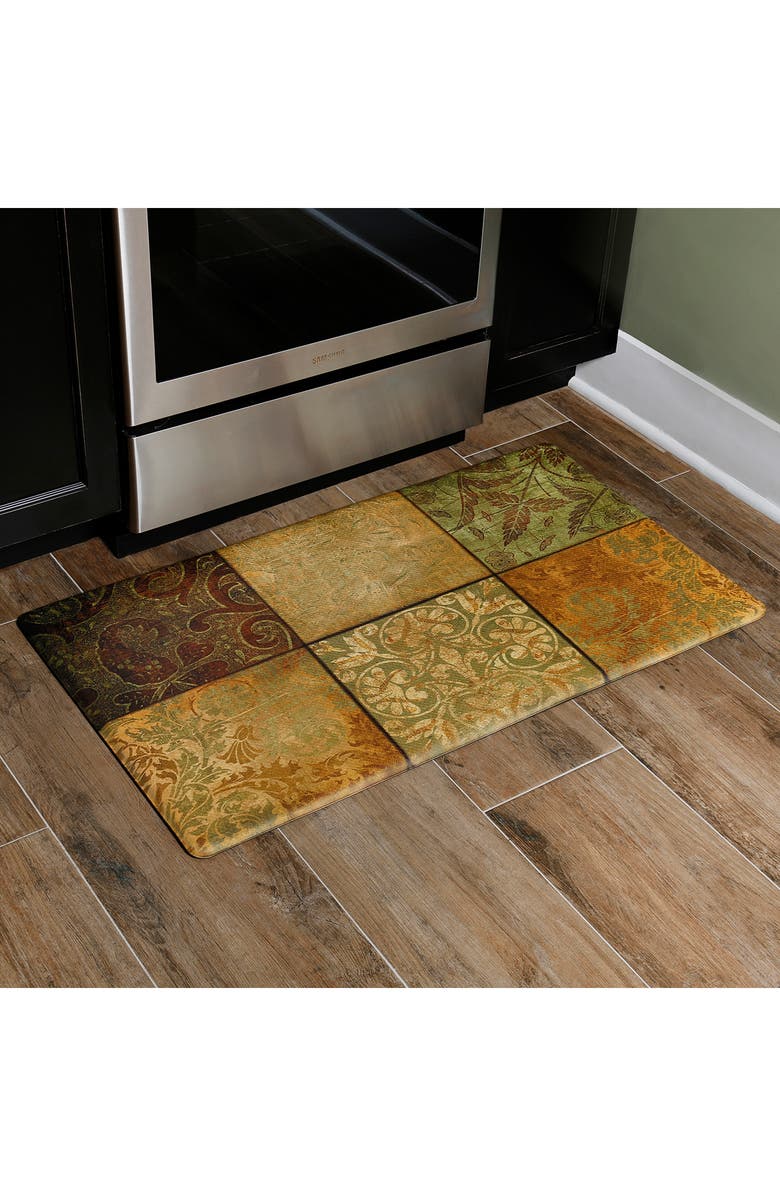 J AND V TEXTILES Anti Fatigue Kitchen Mat, Alternate, color, Green Mosaic Tiles