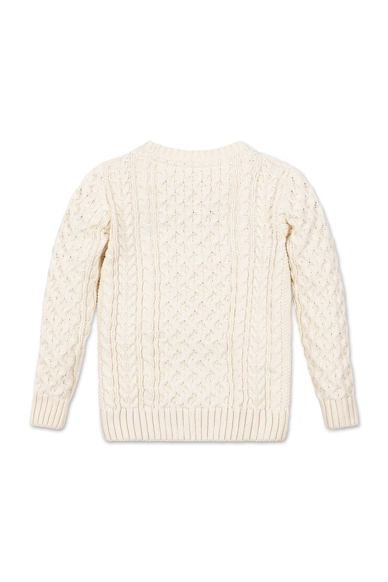 Kids' Organic Long Sleeve Fisherman Cable Pullover Sweater, Alternate, color, Ivory Fisherman