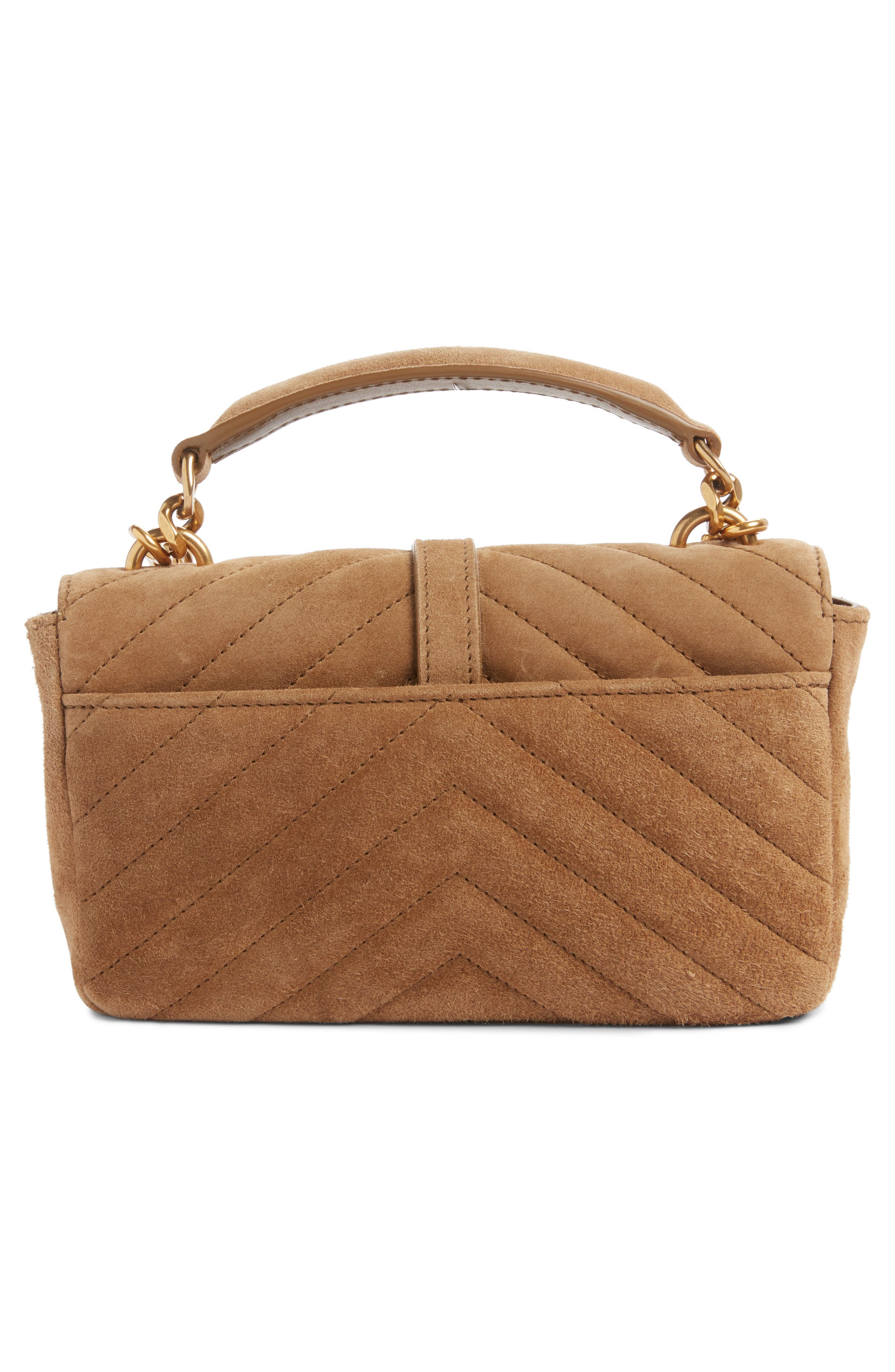 Saint Laurent Mini College Matelassé Suede Crossbody Bag, Alternate, color, Golden Leaf