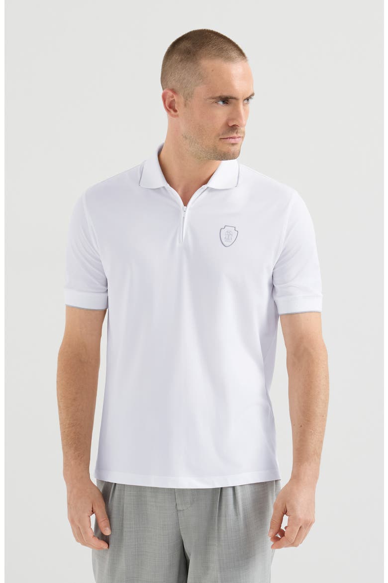 Techno piqué polo shirt with half zip, Main, color, White