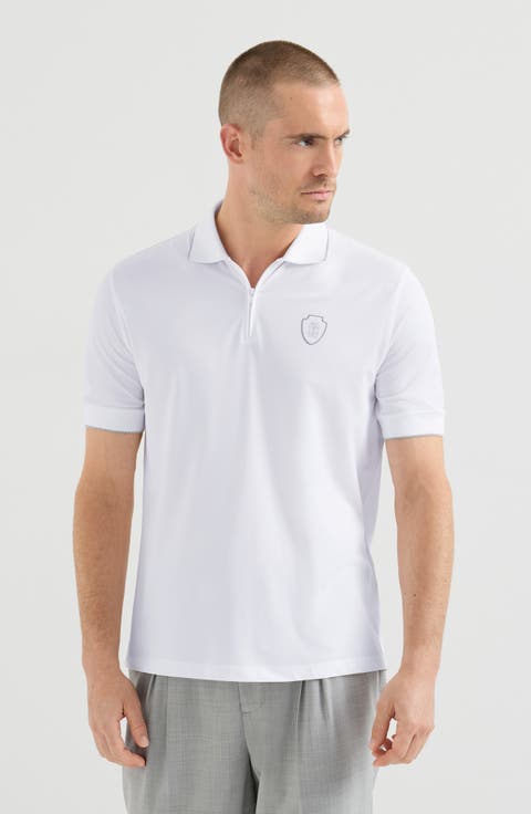 Techno piqué polo shirt with half zip