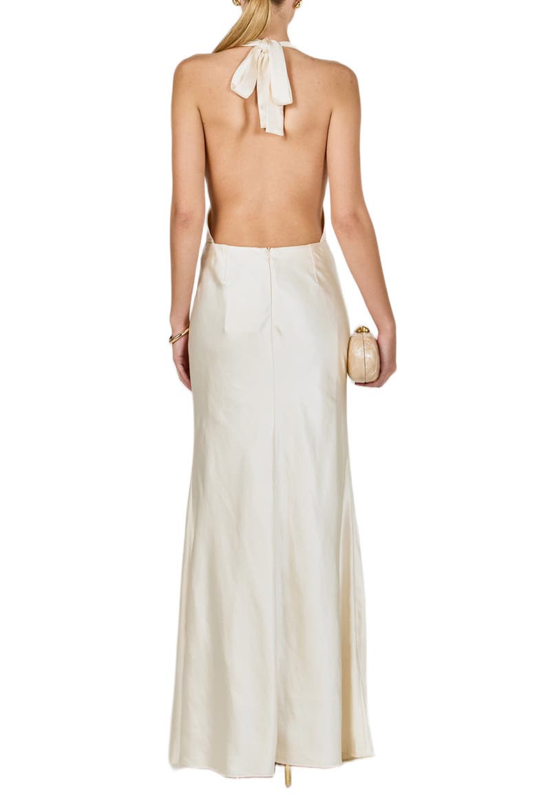 Satin Cowl Halter Dress, Alternate, color, CHAMPAGNE