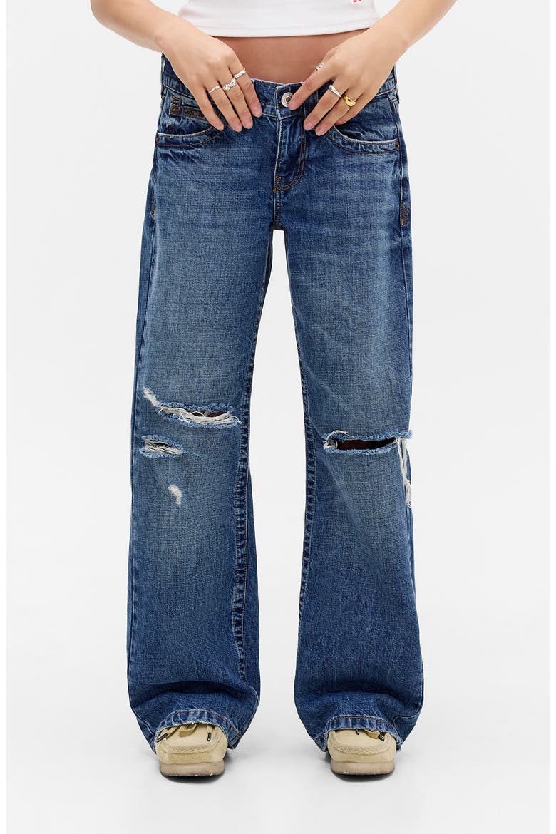Kayla Ripped Low Rise Wide Leg Jeans, Main, color, BLUE