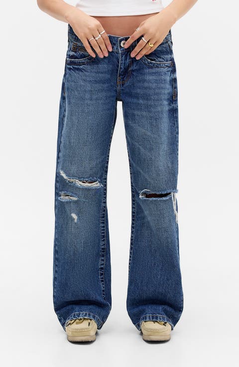 Kayla Ripped Low Rise Wide Leg Jeans