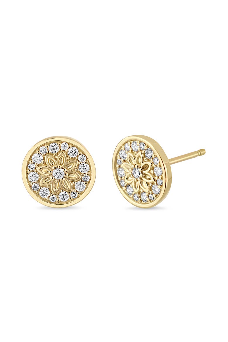 Getty Diamond Circle Flower Stud Earrings, Main, color, 18K YELLOW GOLD